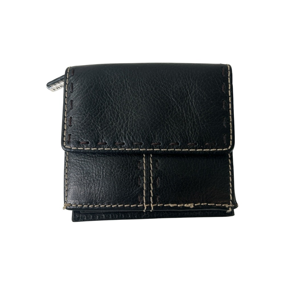 Vintage Fossil Black Pebbled Women's Leather Trifold Compact Wallet